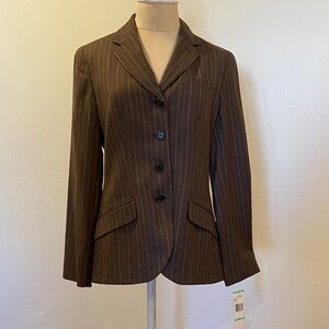 Jones New York Dark Brown Pinstripe Blazer. Old Money Y2K Oversized